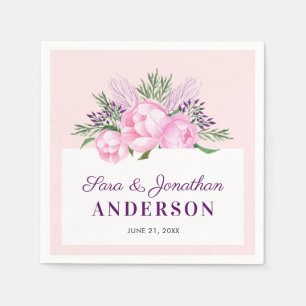 Peonies Watercolor Pink Wedding Napkin