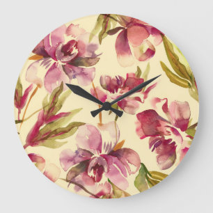 Peonies Watercolor: Seamless Background Bliss Large Clock