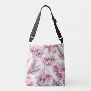 Peonies watercolor: seamless floral background. crossbody bag