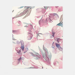 Peonies watercolor: seamless floral background. fleece blanket