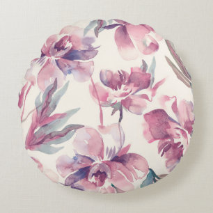 Peonies watercolor: seamless floral background. round cushion