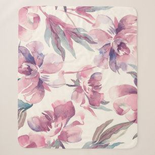 Peonies watercolor: seamless floral background. sherpa blanket