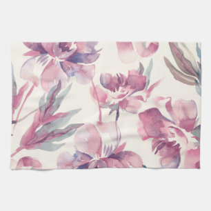 Peonies watercolor: seamless floral background. tea towel