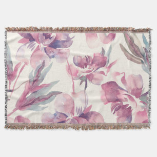 Peonies watercolor: seamless floral background. throw blanket