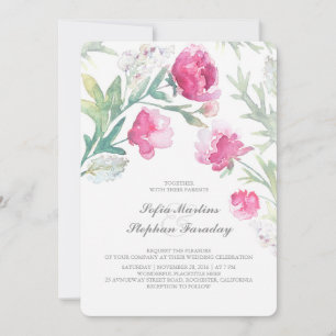 Peonies Watercolor Vintage Bouquet Wedding Invitation