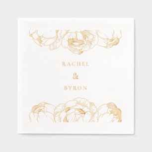 Peonies wedding Gold Foil Napkins