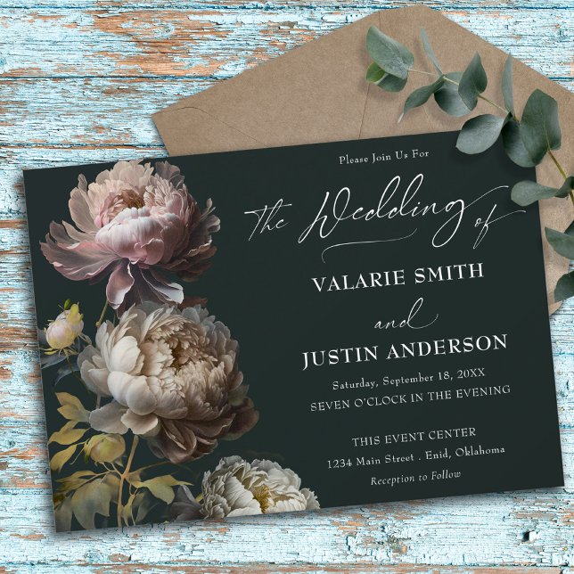 Peonies Wedding Moody Floral  Invitation (Creator Uploaded)