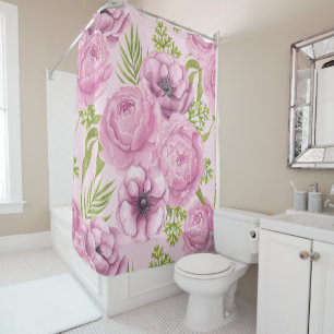 Peony and anemone flowers watercolor shower curtain