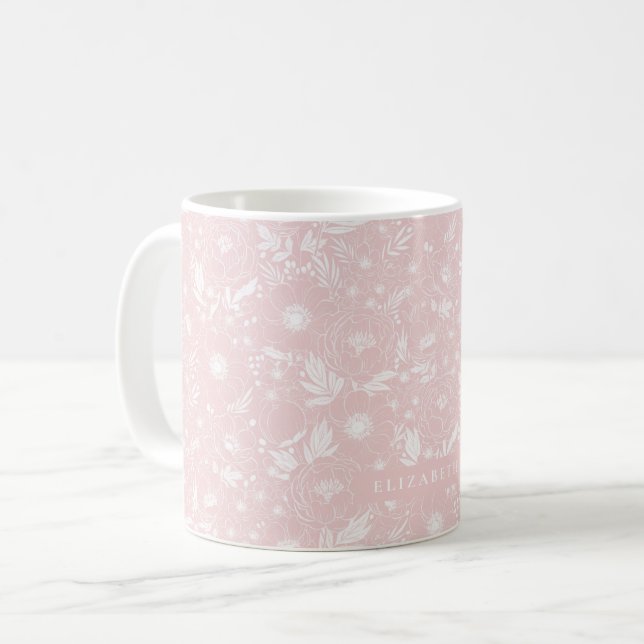 Peony And Anemone Illustrated Floral Coffee Mug (Front Left)