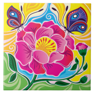 Peony and Butterflies Tile