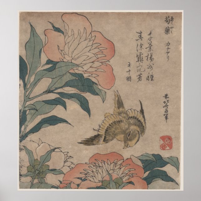 Peony and Canary by Katsushika Hokusai Poster (Front)