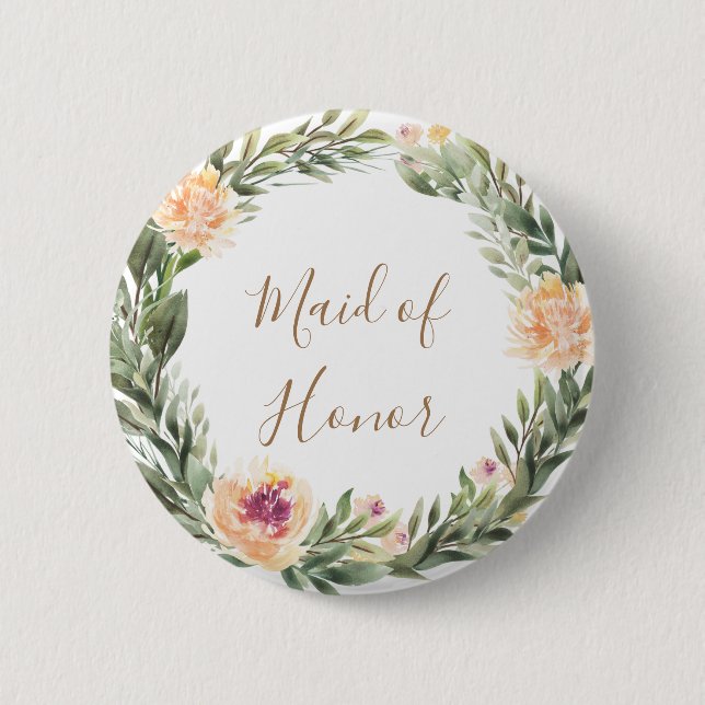 Peony and Foliage Frame Bridesmaid Badge (Front)