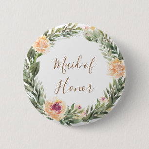 Peony and Foliage Frame Bridesmaid Badge