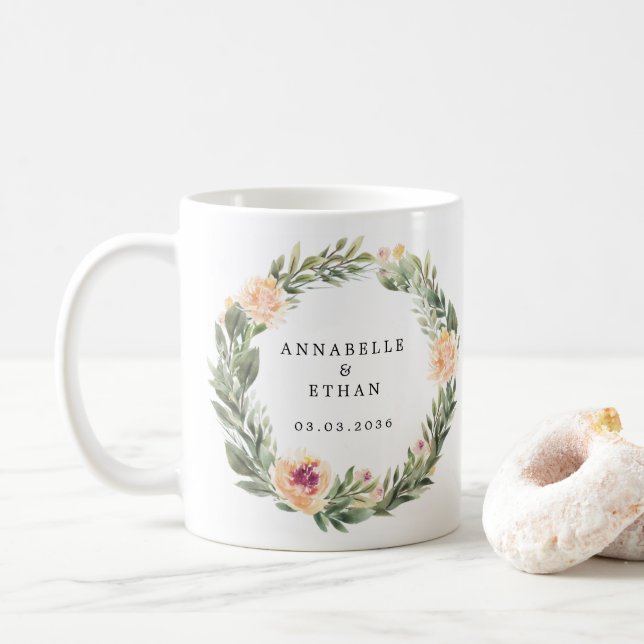 Peony and Foliage Wedding Favor Coffee Mug (With Donut)