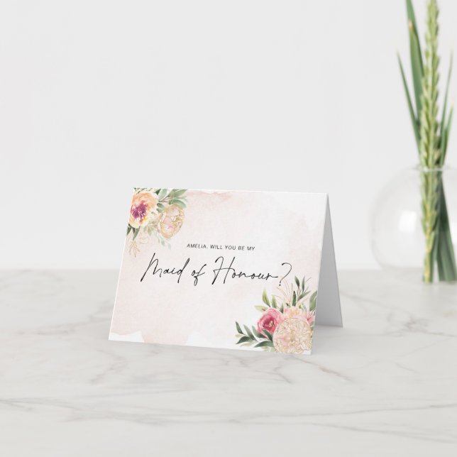 Peony and Gold Bloom Maid of Honour Card (Front)
