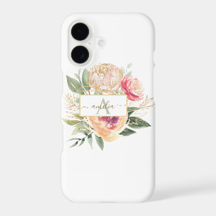 Peony and Gold Bloom Monogram Name