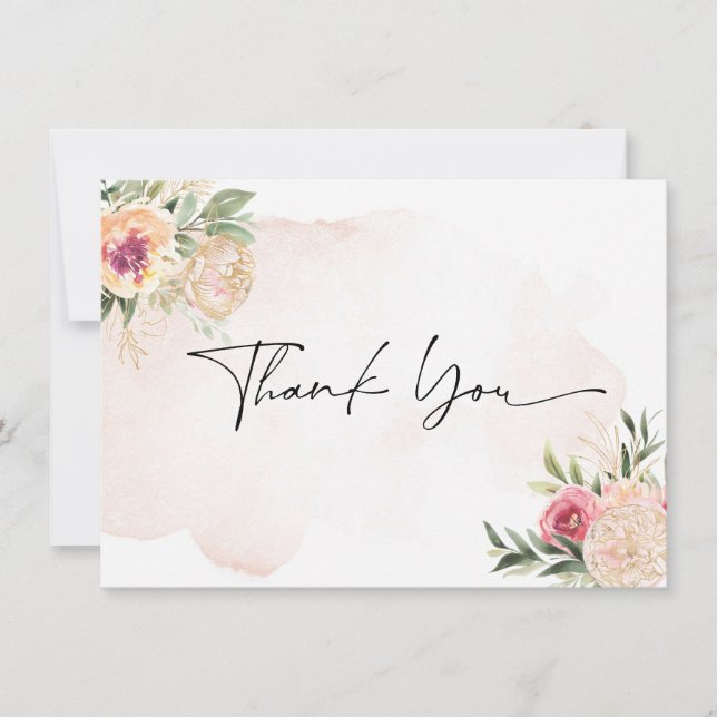 Peony and Gold Bloom Thank you Card (Front)
