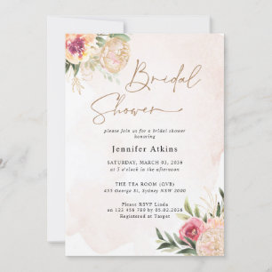 Peony and Gold Flowers Bridal Shower Invitation
