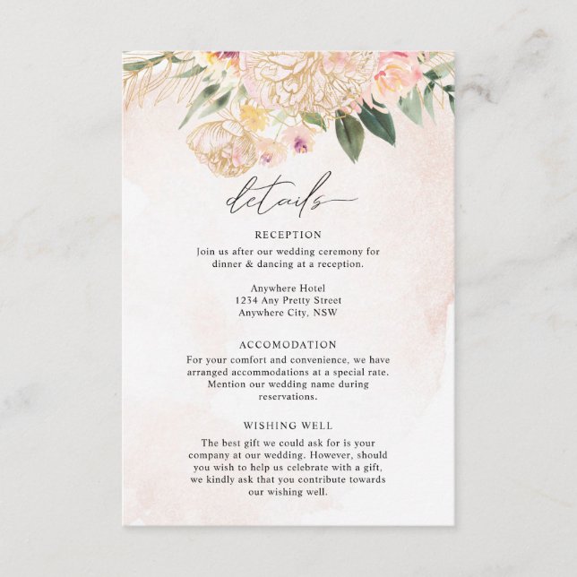 Peony and Gold Flowers Detail Enclosure Card (Front)