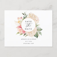 Peony and Gold Flowers Save the date Postcard