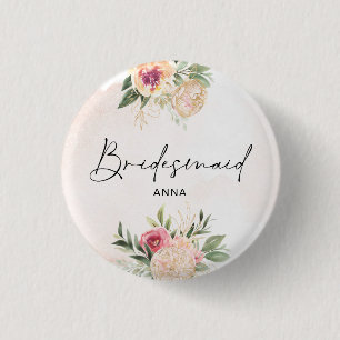 Peony and Gold Foil Bloom Badge