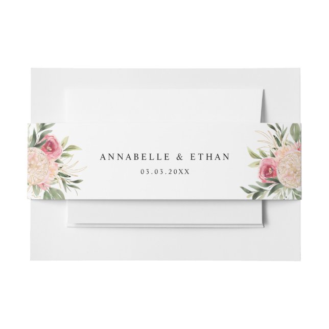 Peony and Gold Foil Bloom Belly Band Invitation Belly Band (Front Example)