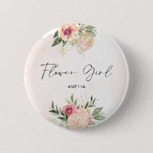 Peony and Gold Foil Bloom Flower Girl Badge