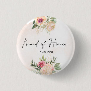 Peony and Gold Foil Bloom Maid of Honor Badge