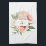 Peony and Gold Foil Bloom Monogram Name Tea Towel<br><div class="desc">Designed to coordinate with our Peony Bloom Monogram collection, this customizable tea towel features luscious pink and gold peony flowers with green foliage. For more advanced customization of this design, e.g. changing layout, font or text size please click the "CUSTOMIZE" button above. Please note, gold foil is a printed effect...</div>