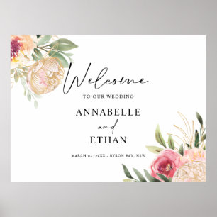 Peony and Gold Foil Bloom Welcome Sign