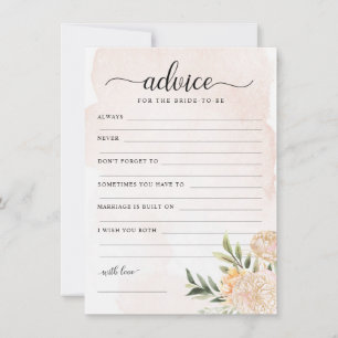 Peony and Gold Foil Blooms Bride To Be Advice Card