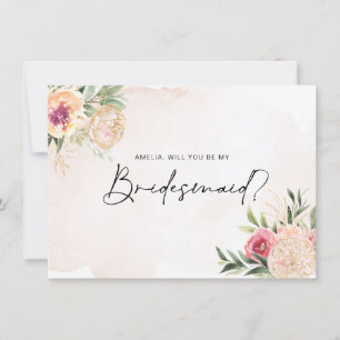 Peony and Gold Foil Blooms Bridesmaid Flat Card