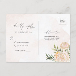 Peony and Gold Foil Flowers RSVP Postcard