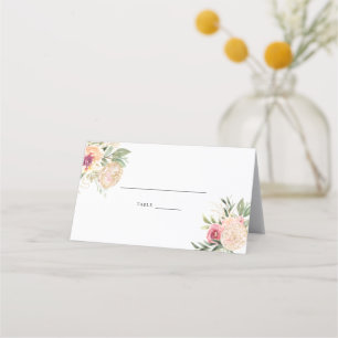 Peony and Gold Foil Flowers Wedding Place Card