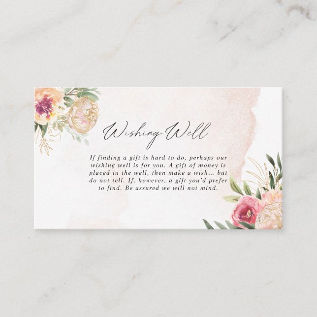 Peony and Gold Foil Flowers Wishing Well Enclosure Card (Front)