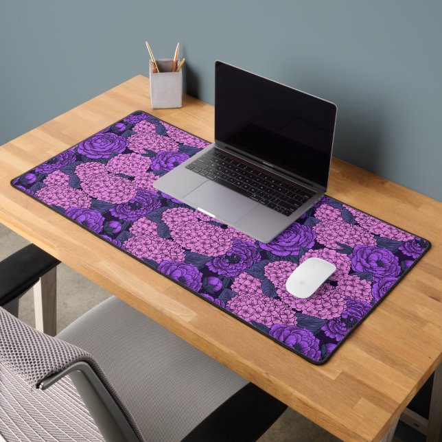 Peony and hydrangea in pink and violet desk mat (Office 2)