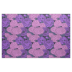 Peony and hydrangea in pink and violet fabric