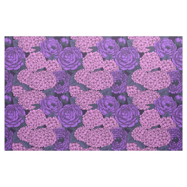 Peony and hydrangea in pink and violet fabric (Fat Quarter)