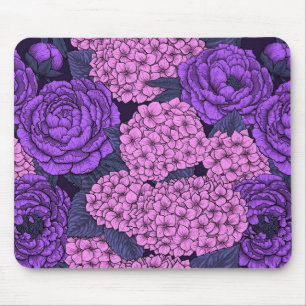 Peony and hydrangea in pink and violet mouse mat