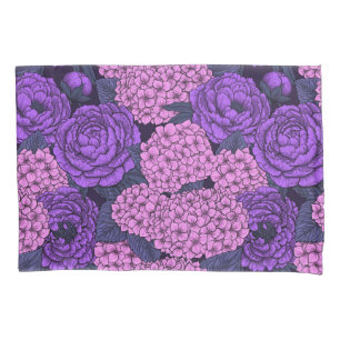 Peony and hydrangea in pink and violet pillowcase