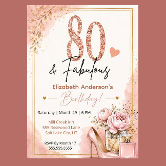 Peony and Perfume Fabulous 80th Birthday Invitation
