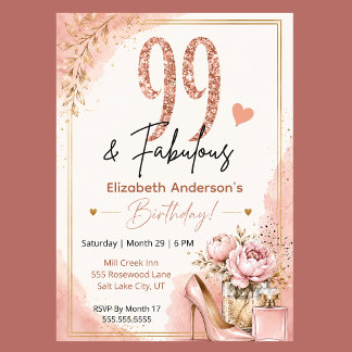 Peony and Perfume Fabulous 99th Birthday Invitation