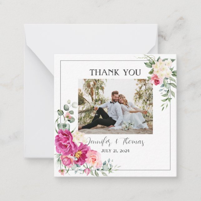 Peony and Rose Eucalyptus Greenery Thank You Card (Front)