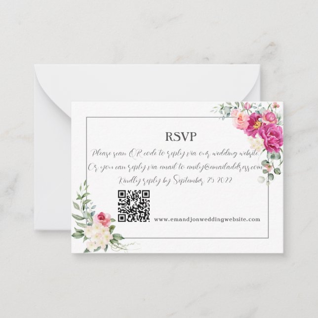 Peony and Rose Greenery  QR Code RSV Card (Front)