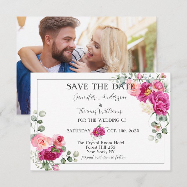 Peony and Rose Greenery   Save The Date (Front/Back)