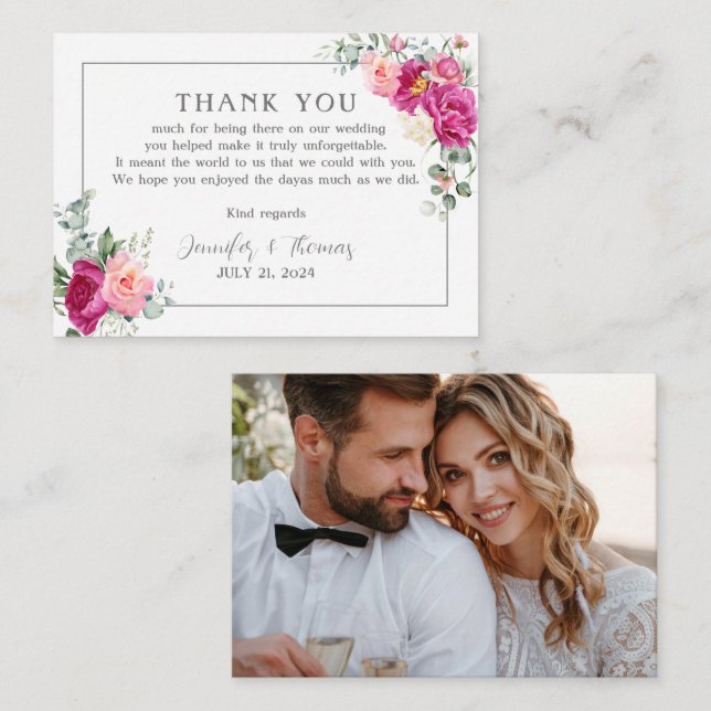 Peony and Rose Greenery Thank You  Card (Front/Back)