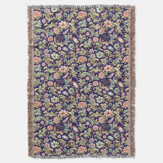 Peony, Anemone and Cherry Blossom Acanthus Throw Blanket (Front Vertical)