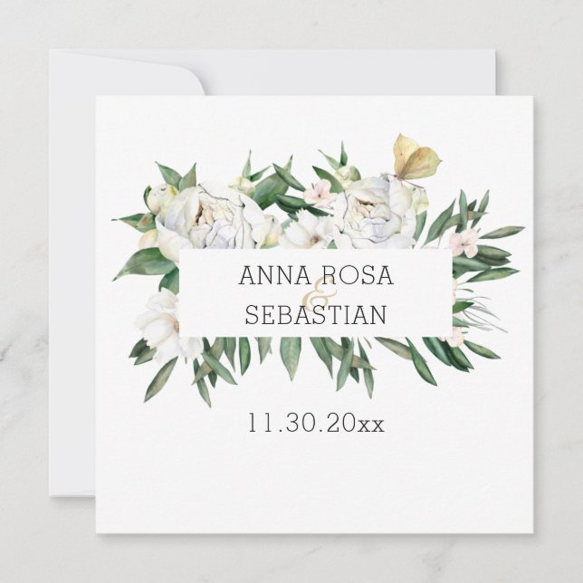 *~* PEONY AR15 QR PHOTO RSVP Floral Wedding Invita Invitation (Front)