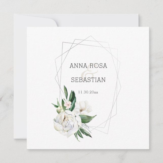 *~* PEONY AR15 QR RSVP Floral Frame Wedding Invitation (Front)