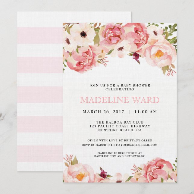 Peony Baby Shower Invitation (Front/Back)